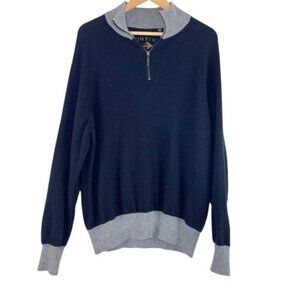 Orvis Navy Wool Pullover ¼ Zip Sweater Elbow Patch
